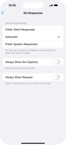 Press the required setting.