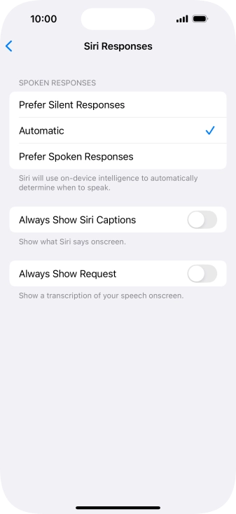 Press the required setting.