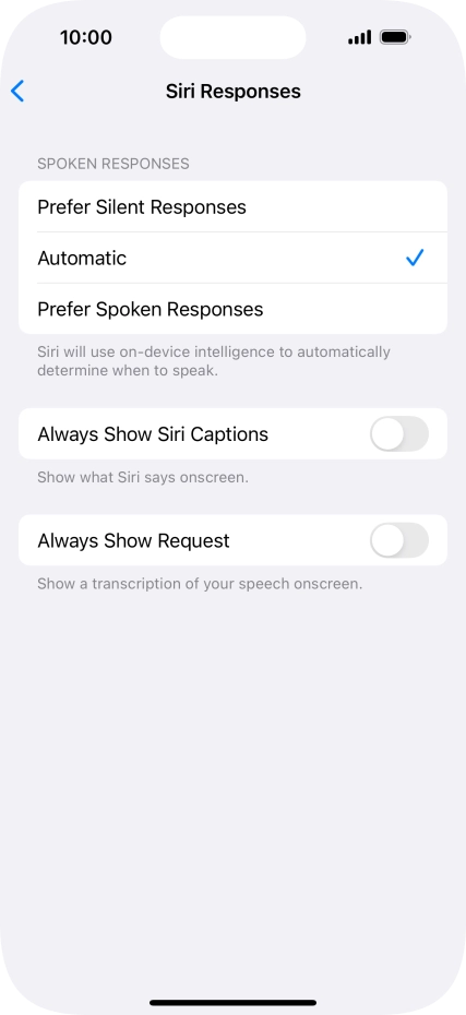 Press the required setting.