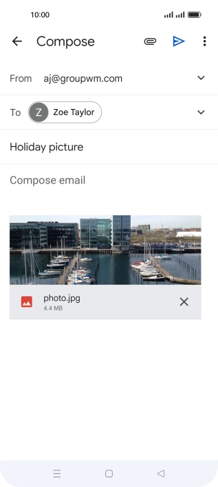 Press the text input field and write the text for your email message.