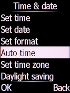 Select Auto time and press the Left selection key.