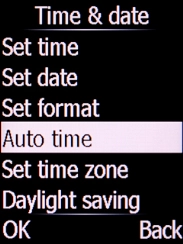 Select Auto time and press the Left selection key.