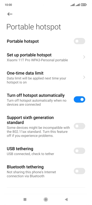 Press Set up portable hotspot. Press Set up portable hotspot.