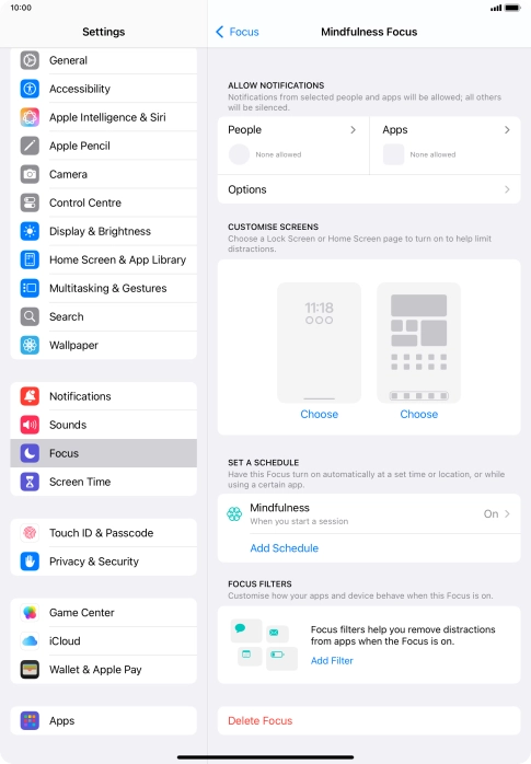 Press People and follow the instructions on the screen to select which contacts you would like to receive calls and notifications from when the selected focus mode is active. Press People and follow the instructions on the screen to select which contacts you would like to receive calls and notifications from when the selected focus mode is active.