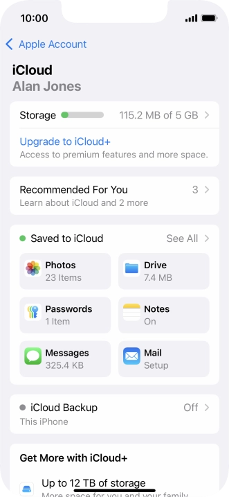 Press iCloud Backup.