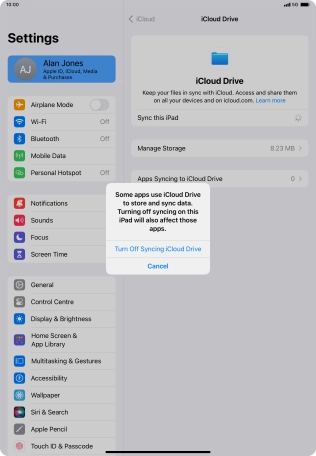 If you turn off the function, press Turn Off Syncing iCloud Drive.