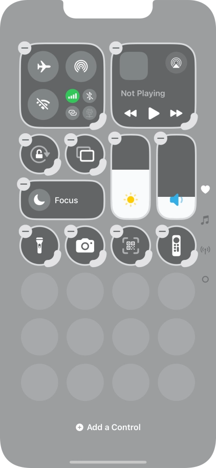 Press Add a control and follow the instructions on the screen to add the required function to Control Centre.