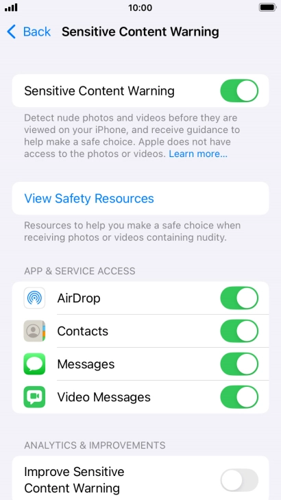 Press the indicators next to the required applications to turn the function on or off.