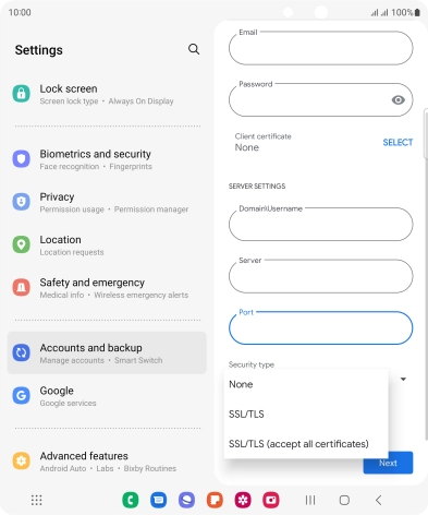 Press the required setting.