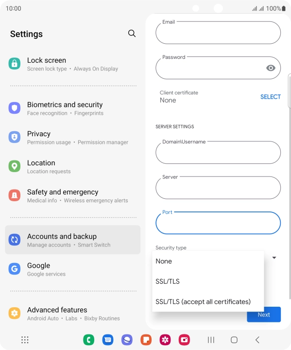 Press the required setting.
