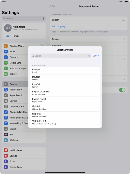 Press the required language.