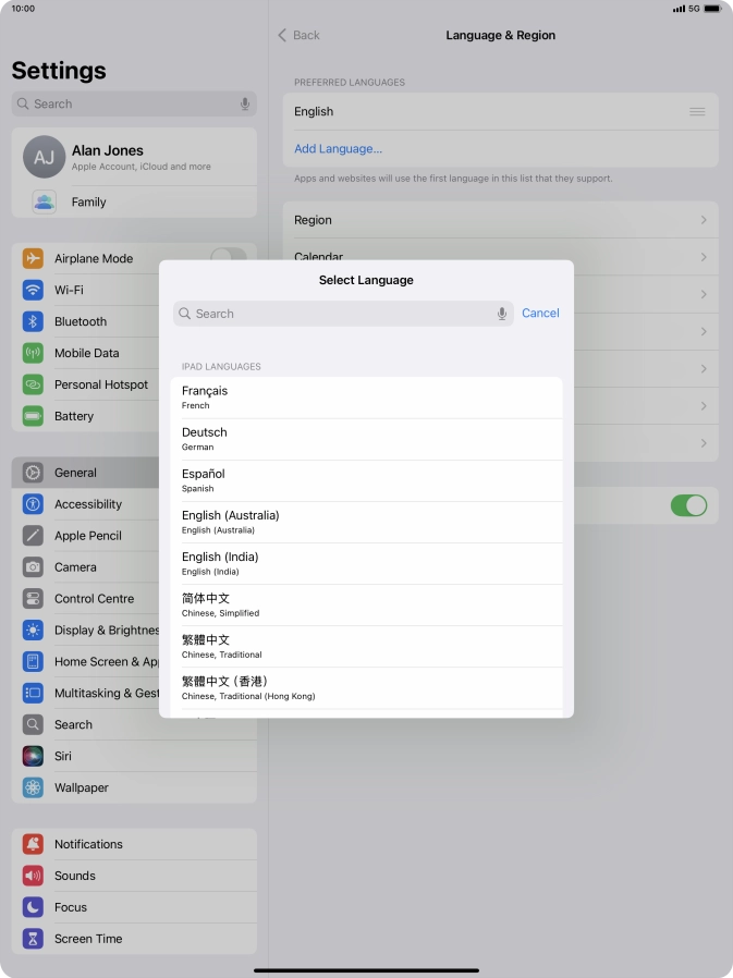 Press the required language.