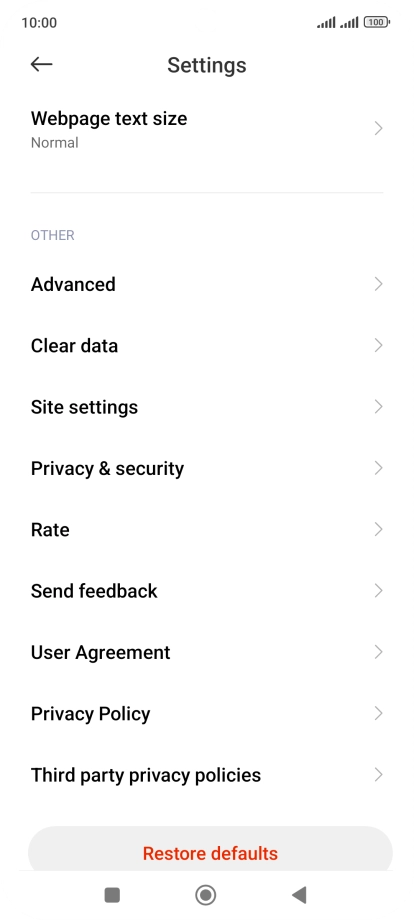 Press Clear data.