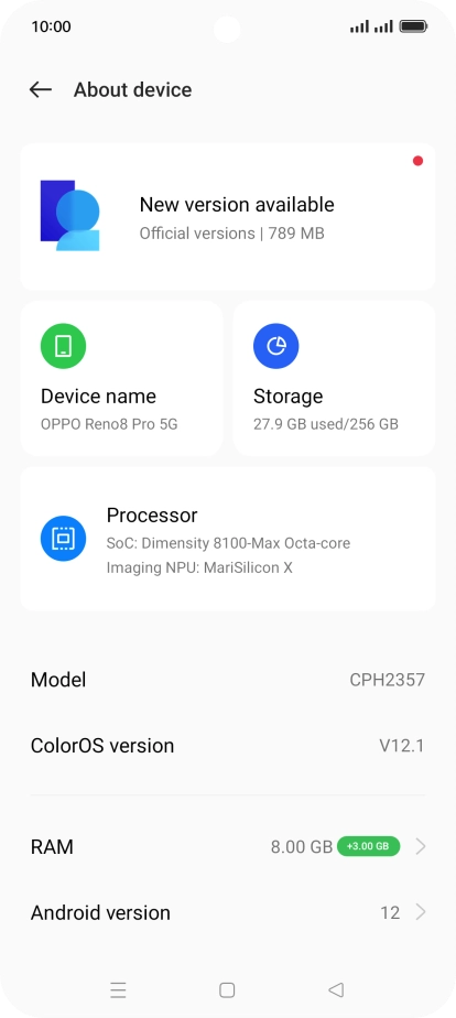 Your phone's software version is displayed next to Android version. Your phone's software version is displayed next to Android version.