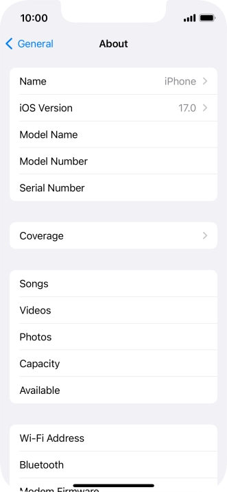 Your phone's software version is displayed next to iOS Version.