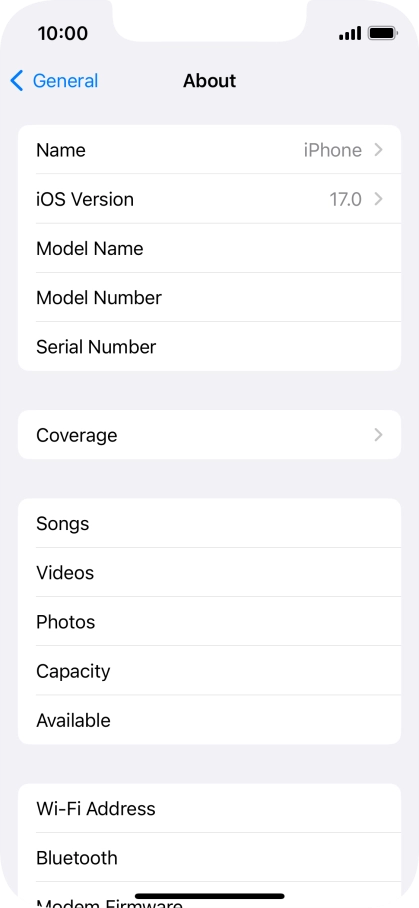 Your phone's software version is displayed next to iOS Version.