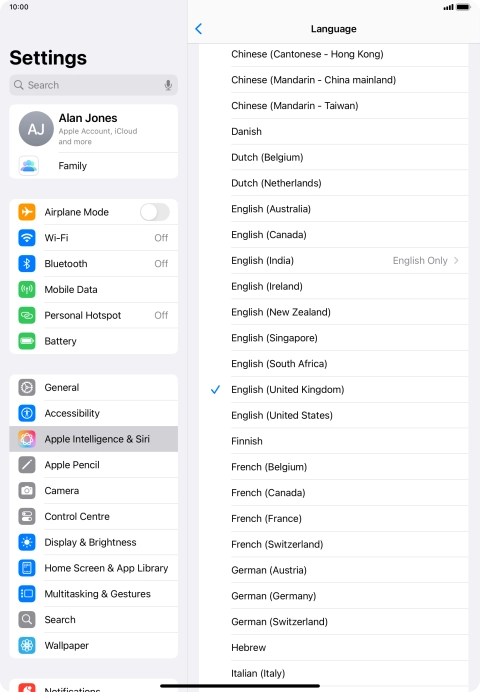 Press the required language.