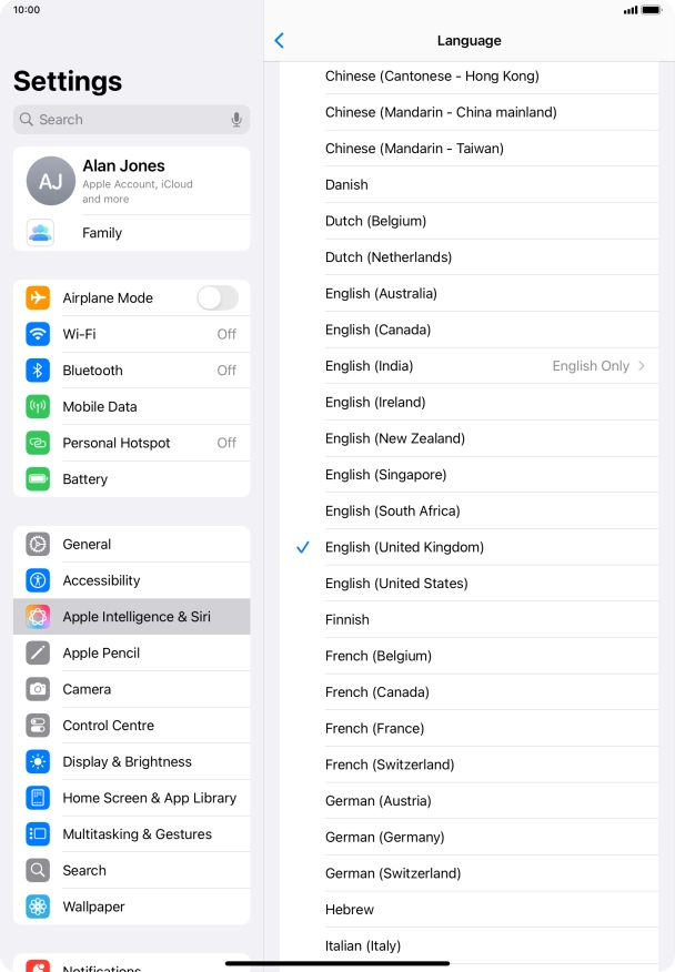 Press the required language.