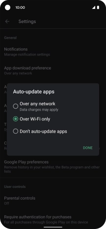 To turn on automatic update of apps using mobile network, press Over any network. To turn on automatic update of apps using mobile network, press Over any network.
