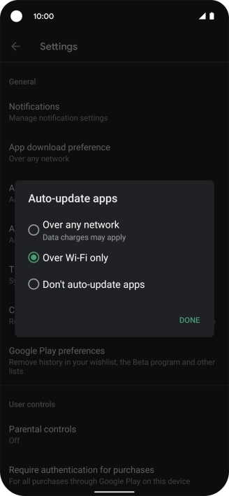 To turn on automatic update of apps using mobile network, press Over any network. To turn on automatic update of apps using mobile network, press Over any network.
