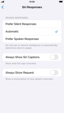 Press the required setting.