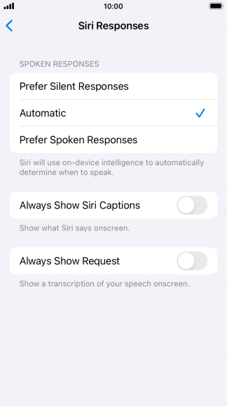 Press the required setting.