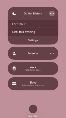 Press the required setting to activate the selected focus mode for a specified period of time or until you leave your current location.