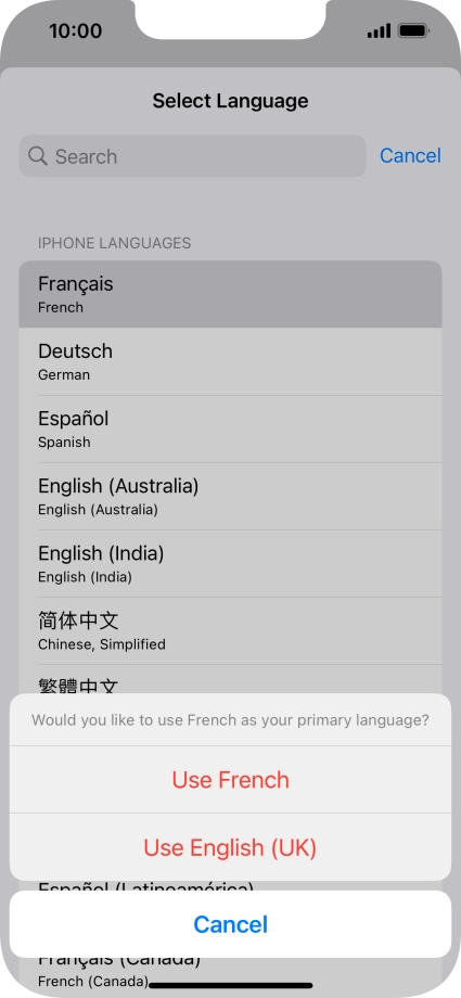 To select the new language as the default phone language, press Use ‹language› .