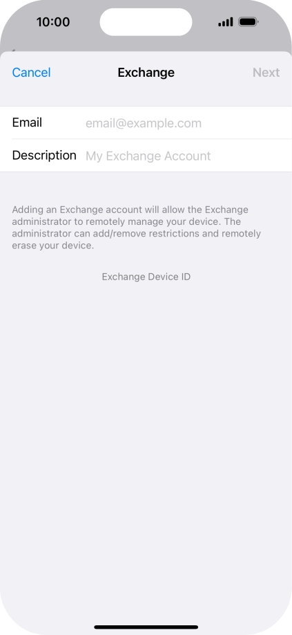Press Email and key in your email address.