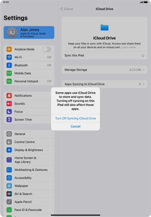 If you turn off the function, press Turn Off Syncing iCloud Drive.
