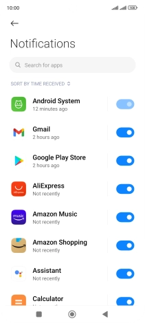 Press the indicator next to the required app to turn the function on or off.