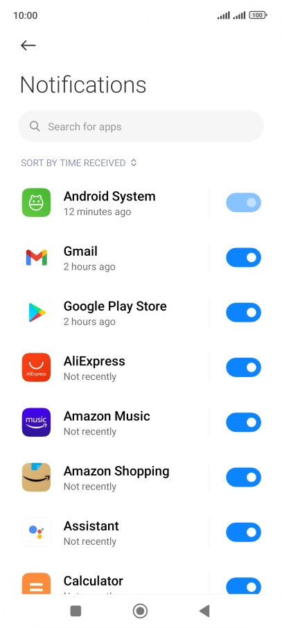 Press the indicator next to the required app to turn the function on or off.