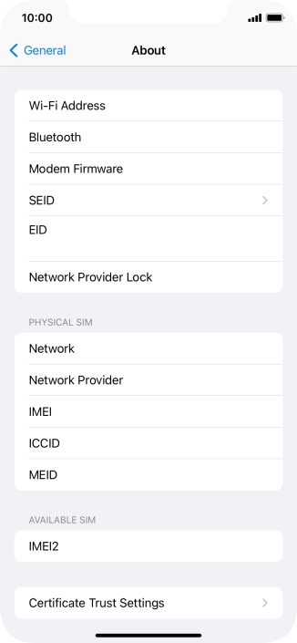 Your phone's EID number is displayed below EID.