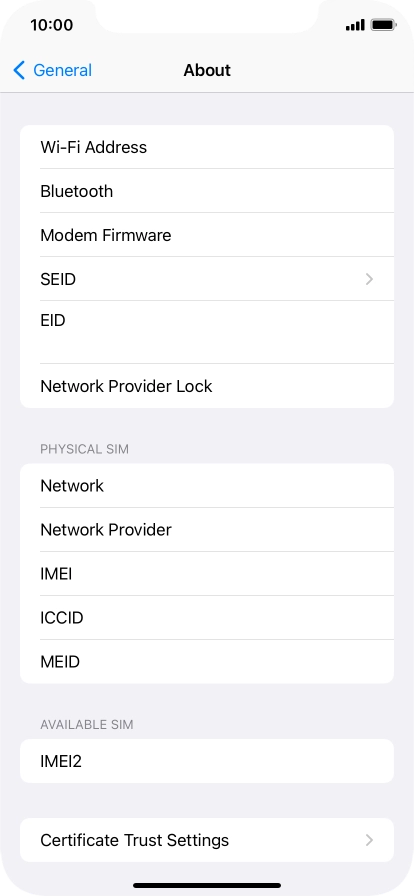 Your phone's EID number is displayed below EID.