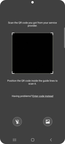 Place the QR code you've received inside the phone camera frame to scan the code. If you’ve deleted your eSIM, you can re-add it using your existing QR code. If you’re having problems, see our FAQ.