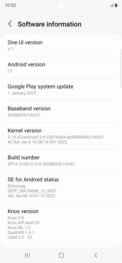 Your phone's software version is displayed below Android version.