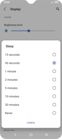 Press the required setting.
