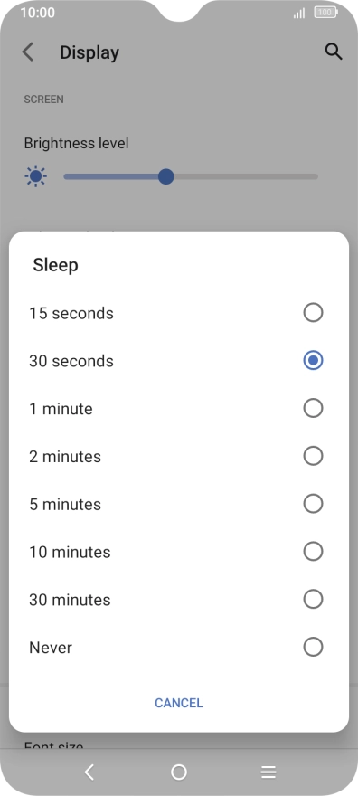 Press the required setting.