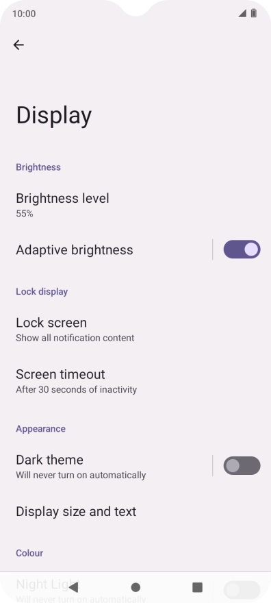 Press Screen timeout.