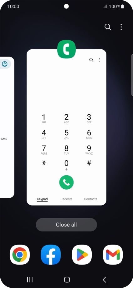 To end one running application, slide your finger upwards on the required application.