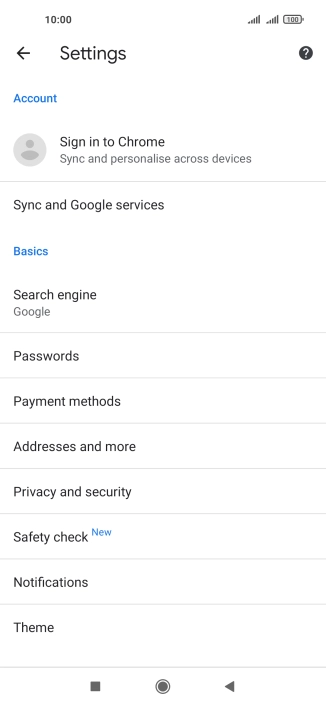 Press Privacy and security.