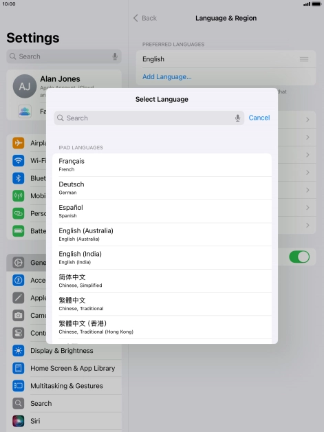 Press the required language.