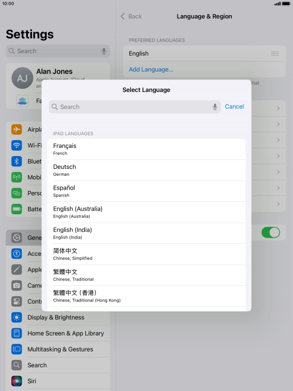 Press the required language.