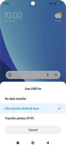 Press File transfer/Android Auto.