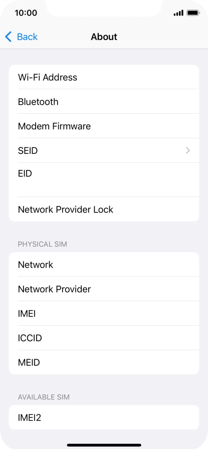 Your phone's EID number is displayed below EID.