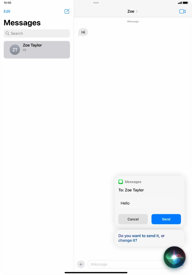 If an application is open on your tablet, such as a Mail or Messages, you can also use the functions available here, e.g.: REPLY [text].