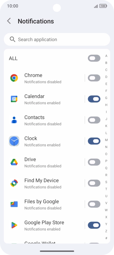Press the indicators next to the required apps to turn the function on or off.