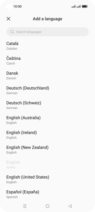 Press the required language to add it to the list of phone languages.