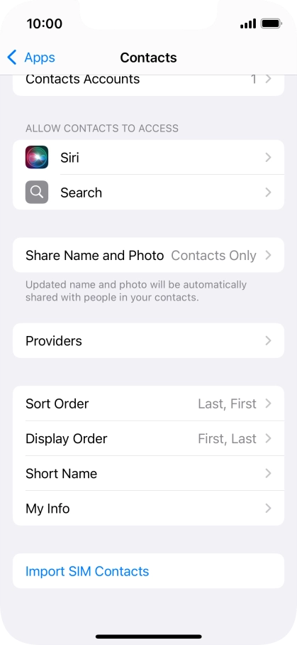 Press Import SIM Contacts.