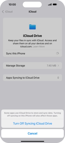 If you turn off the function, press Turn Off Syncing iCloud Drive.